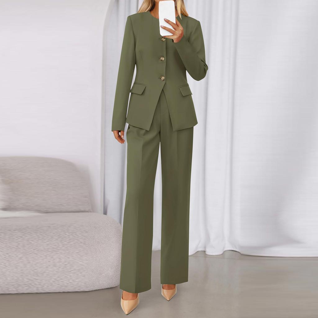 Damen Modischer Lässiger Langärmliger Einfarbiger Eleganter Hosenanzug mit Stilvollem Design Hochwertiges Zweiteiliges Set