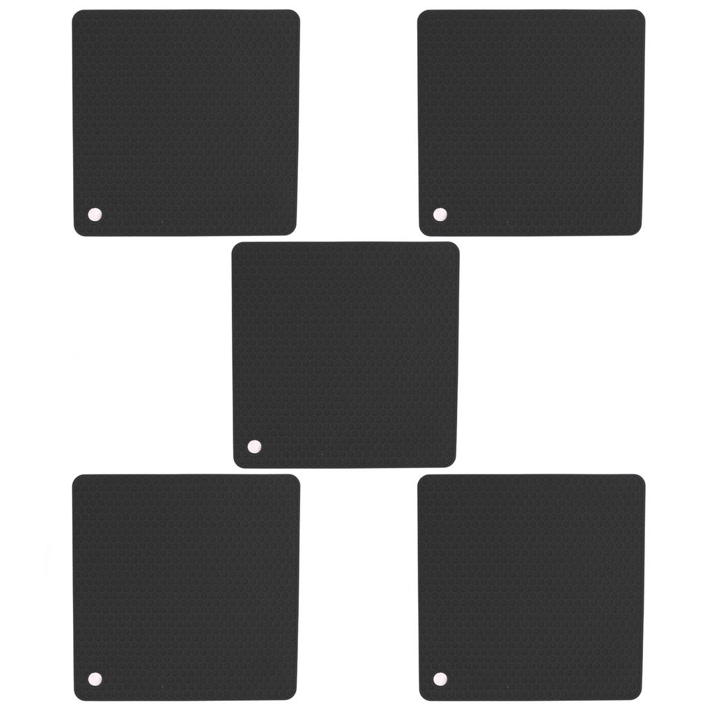 5pcs Silicone Pot Holders Mat Heat Resistant Anti Slip Square Honeycomb Trivet Mat Hot Pads for Kitchen Counter Black
