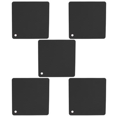 5pcs Silicone Pot Holders Mat Heat Resistant Anti Slip Square Honeycomb Trivet Mat Hot Pads for Kitchen Counter Black