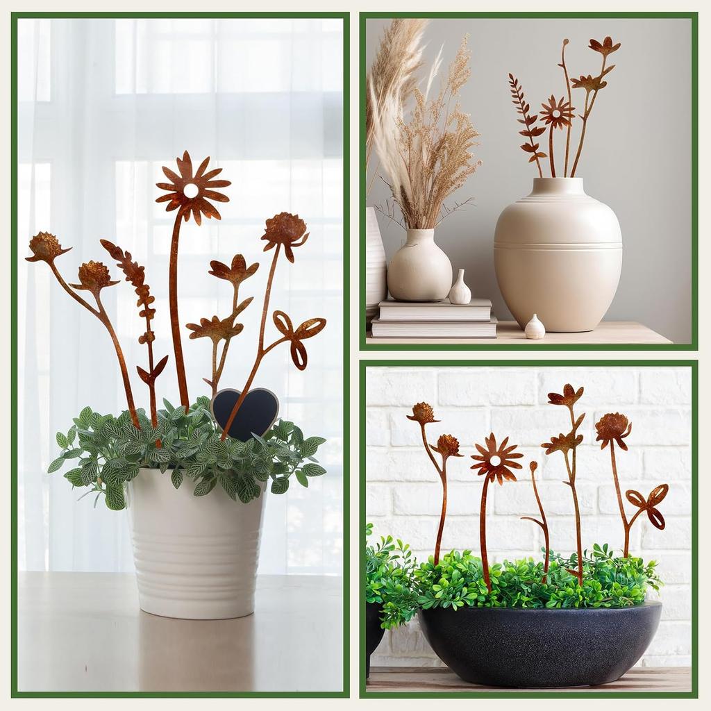 10Pcs Iron Art Rusty Flowers Wildflower Rustic Metal Floral Garden Decor Wildflowers Rusted Metal for Wedding Furniture Home Yard Farm Courtyard Decor