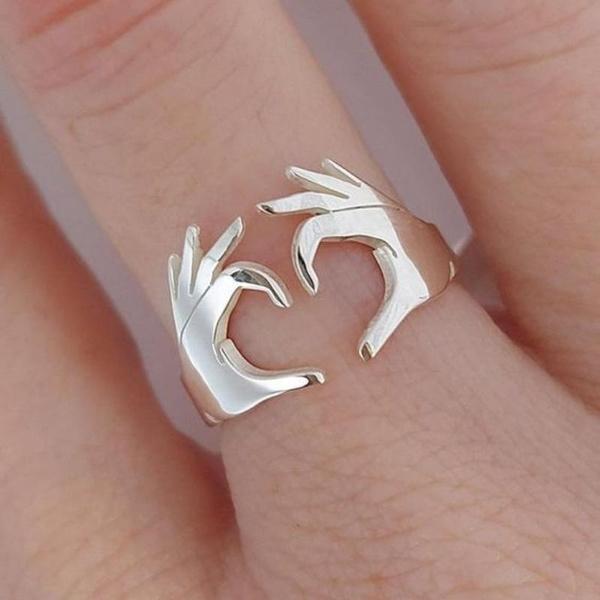 Creative Design Finger Heart Open Rings for Women Daily Casual Personality Rings Jewelry