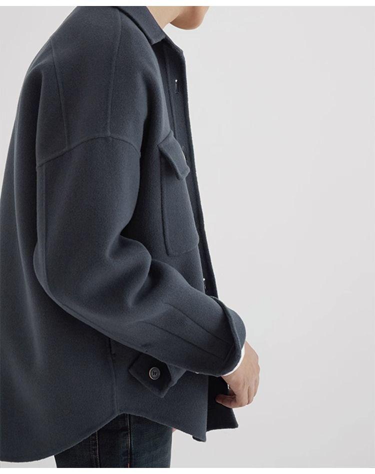 Men's Khaki Korean-Style Wool Coat: Autumn/Winter Loose Fit, Double-Sided Pocket Jacket