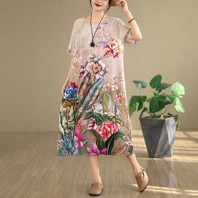 Short Sleeve Plus Size Vintage Floral New In Dresses for Women Casual Loose Long Summer Dress
