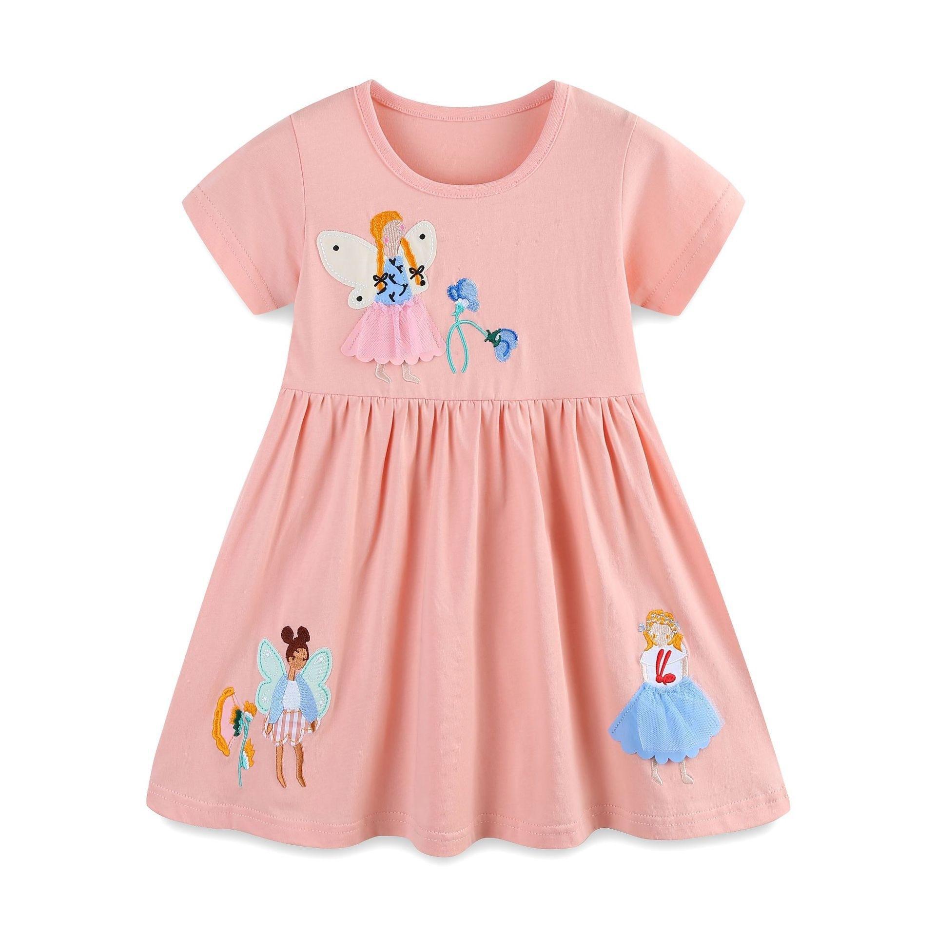 Girls Summer Princess Dress with Embroidery Short Sleeve Kids Dress 90