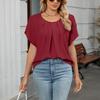 Women's Fashion Color Round Neck Short Sleeved Loose Chiffon Sweater Pullover Top