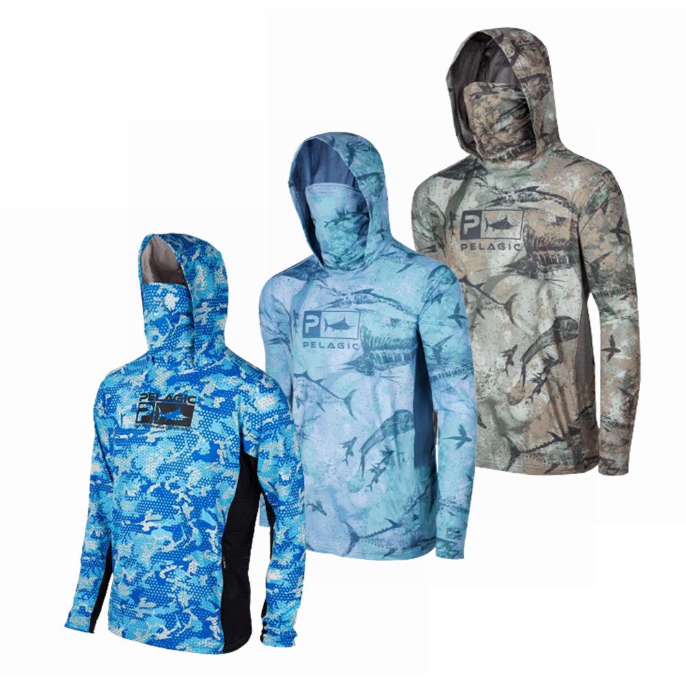 PELAGIC camouflage fishing suit for men and women long-sleeved mask hoodie sun protection breathable fishing suit can be