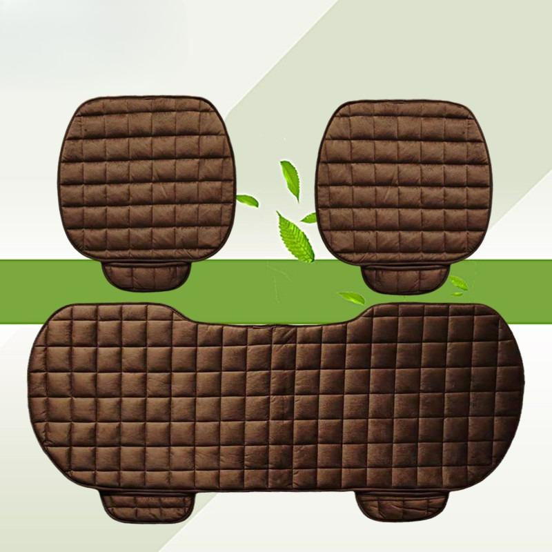 Winter Car Seat Cushion Without Backrest, Checkered Embroidered Plush, Tie-free Warmth, Three-piece Set, Front and Rear Single Seat Cushion