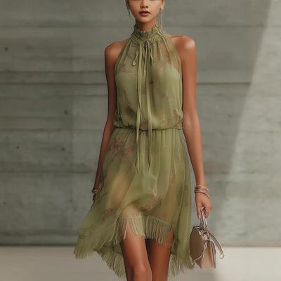 Autumn New V-neck Waist Ruffled Elegant Dress, Independent Cross-border Women's Wear