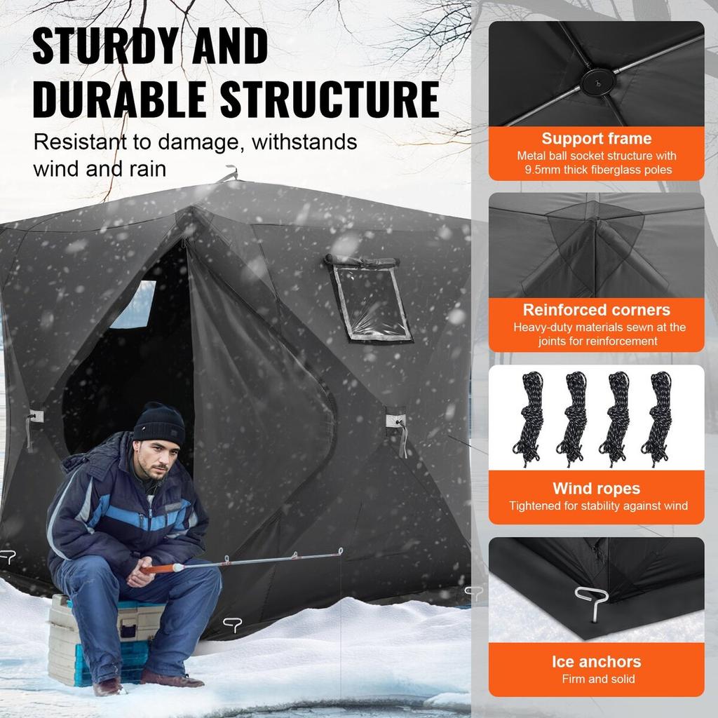 Portable Ice Shelter, 3-4 Person Pop-Up Ice Fishing Tent, 43 Square Feet Fishable Area, Ice Shanty for Winter Fishing, Waterproof Oxford Ice Cube with