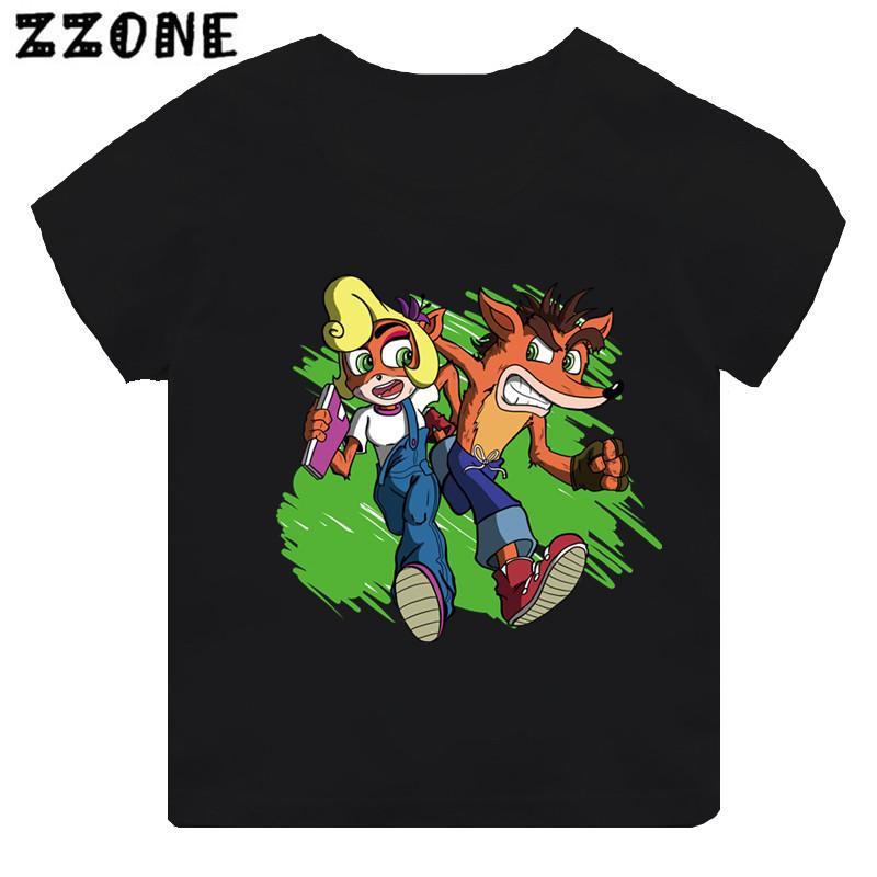 

Гарячий розпродаж Гра Crash Bandicoot Принт Мультяшна Дитяча Футболка для Дівчаток Одяг для Малюків Чорна Футболка з Коротким Рукавом Дитячі Топи 150