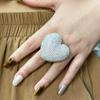 Three-Dimensional Large Heart Rhine Stone Ring Women's INS Style Diy Handmade Ring Fashionable And Trendy Jewelry Accessory