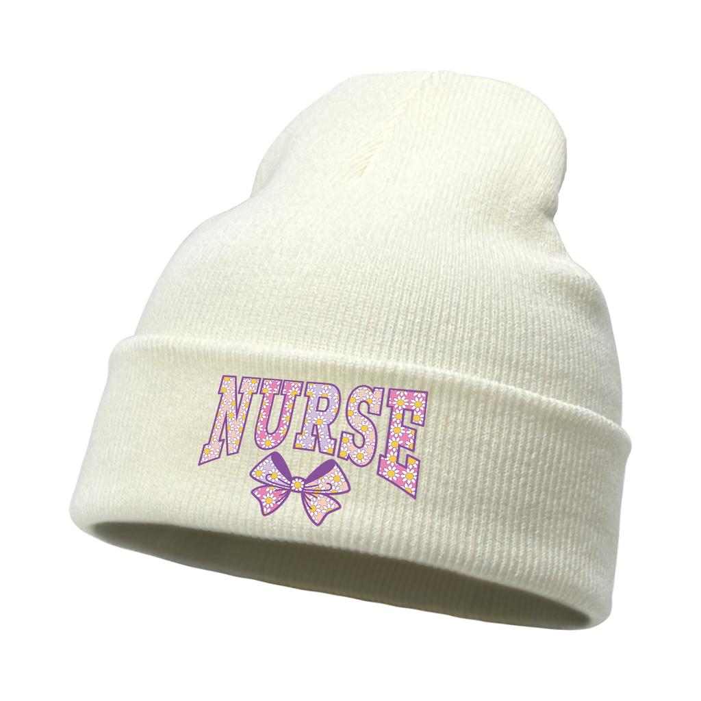 Nurse Bow Print Warm Winter Hats Unisex Cap Beanie Man Cap Stretchable Trendy Knitted Hat Beanie Perfect For Urban Style