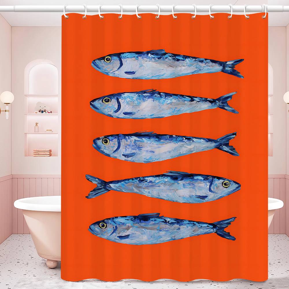 Colorful Sardine Lobster Fish Ocean Bathroom Curtain Classic Anime Fabric Shower Curtain With 12 Hooks Waterproof Bathroom Decor