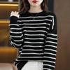 Sweater for Women Winter Stripe Pullover Warm Knitted Stretchy Long Sleeve Oversize Jumper Tops