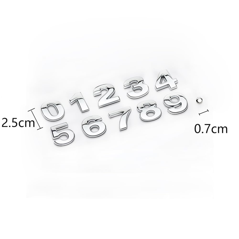 Srasakan 3D Car Emblem Sticker Decoration Dress Up Exterior Parts Letters Numbers Numbers Sign Stickers (Silver, 11 Pcs)