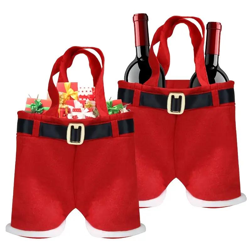 Christmas Gift Bags Reusable Santa Claus Candy Treat Tote Bags Holiday Wine Bottle Packaging Cute Party Favor DecorationSupplies
