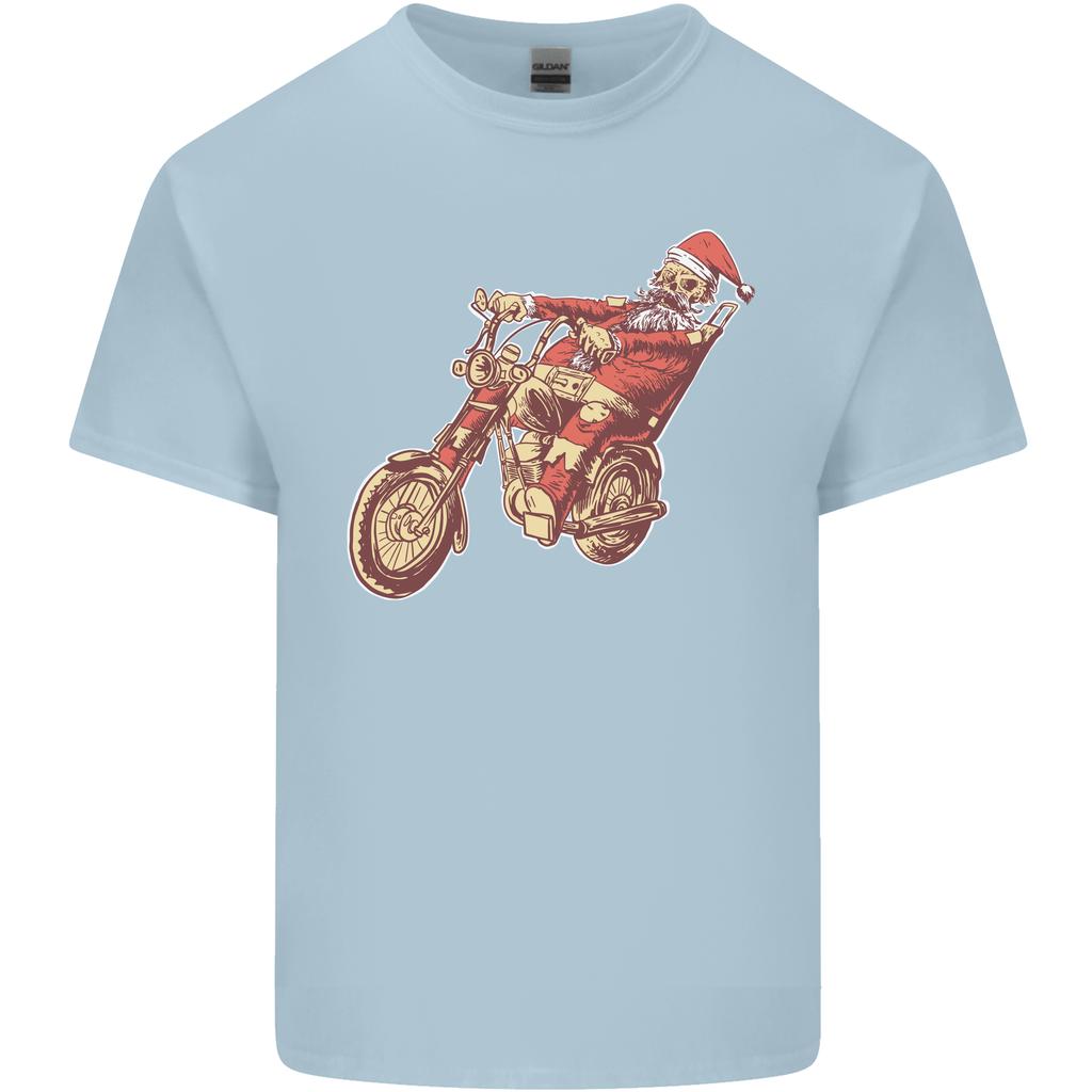 Biker Santa Christmas Motorcycle Chopper Skull Unisexs Light Cotton TShirt