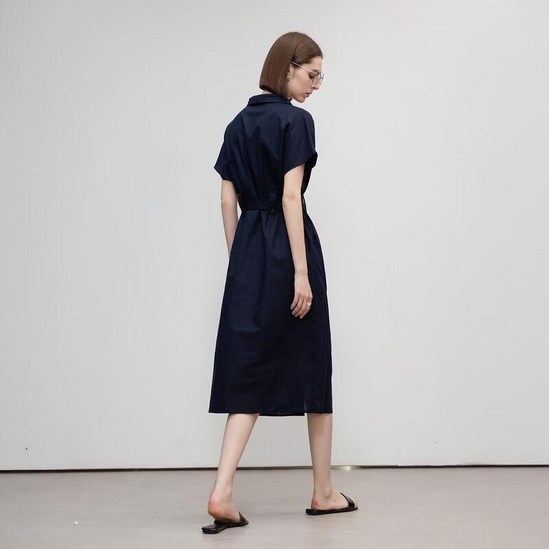 Demana Linen Blend Short Sleeve Lapel Tie-Waist Dress