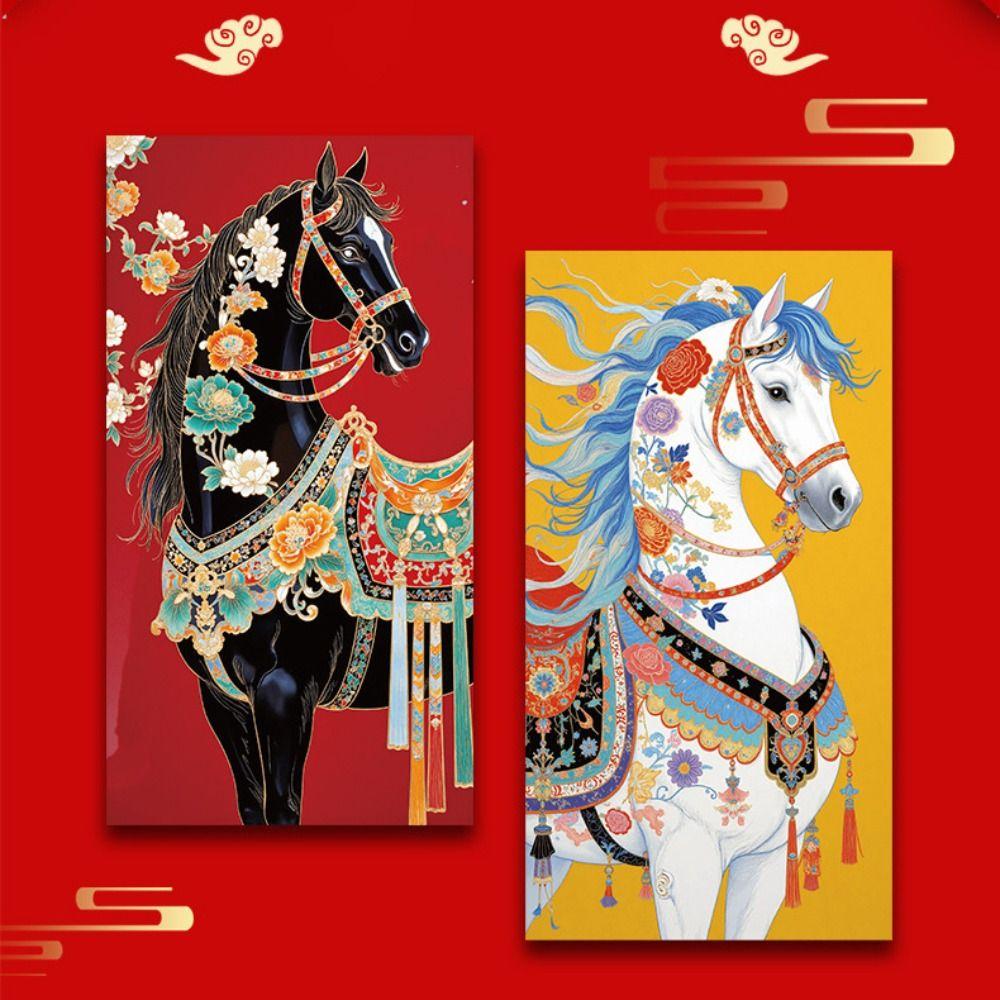 6pcs Cartoon Money Envelope Horse Year Design Lucky Red Pockets Gift Envelopes Wedding