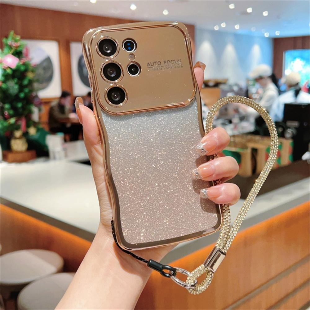 For Samsung Galaxy S25 Ultra Case with Strap Gradient Glitter Electroplating TPU Phone Cover