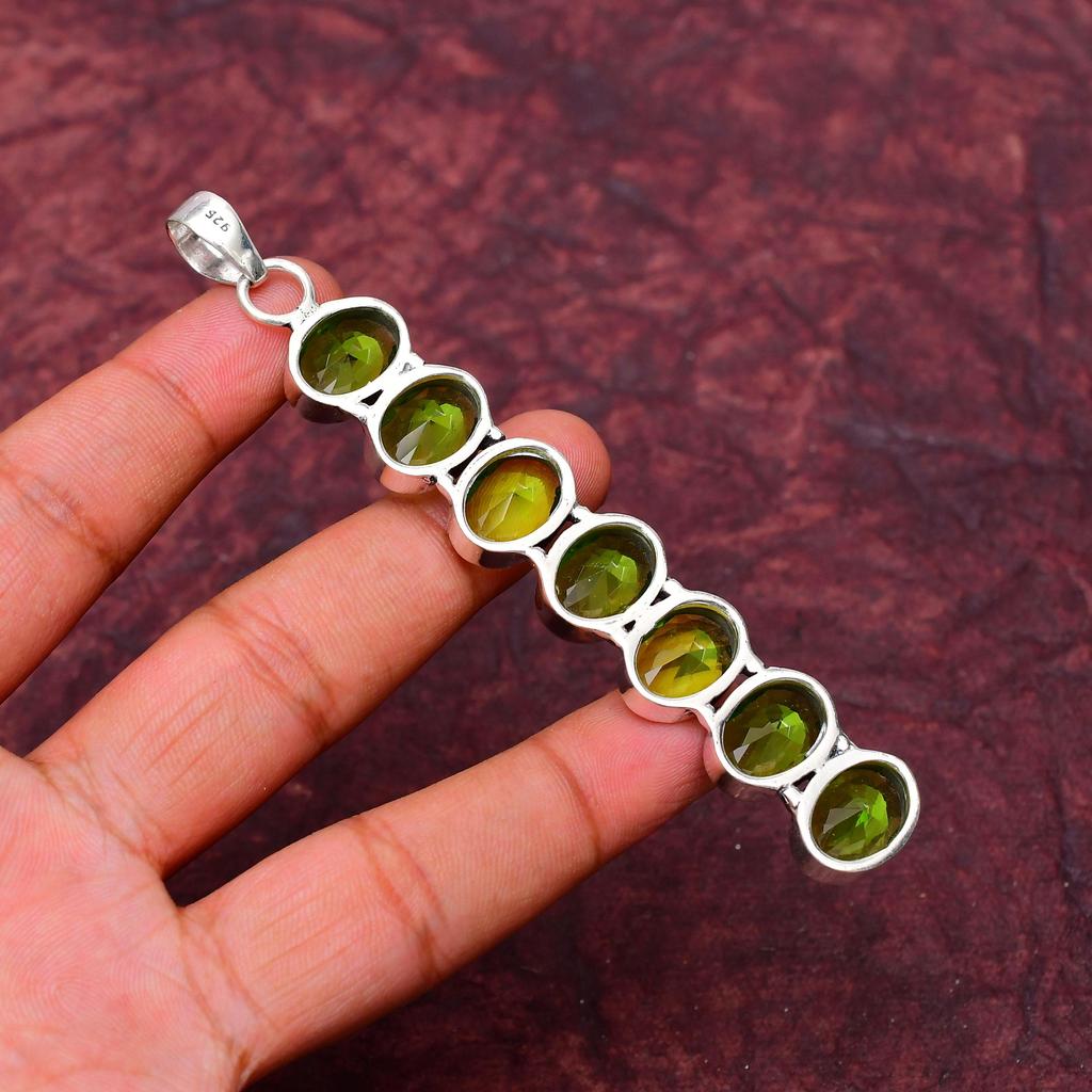Fantastischer Peridot Edelstein Anhänger: 925 Sterling Silber Handgefertigte Anhänger Halskette Schmuck