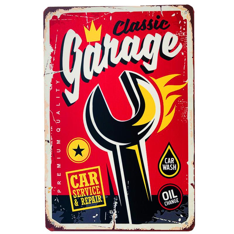 Mfoever Tin Sign Vintage Garage Route  Metal Tin Sign Set Retro Mechanic Repair Workshop Wall Art Decor for Man Cave Bar Pub Rustic Iron Painti