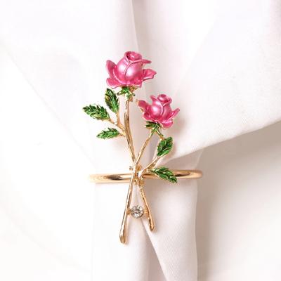 4 pezzi Portatovagliolo a forma di rosa per San Valentino, Fibbie per tovaglioli da tavola in lega intarsiata di diamanti, Decorazioni a goccia d'olio, Anelli portatovagliolo 3D