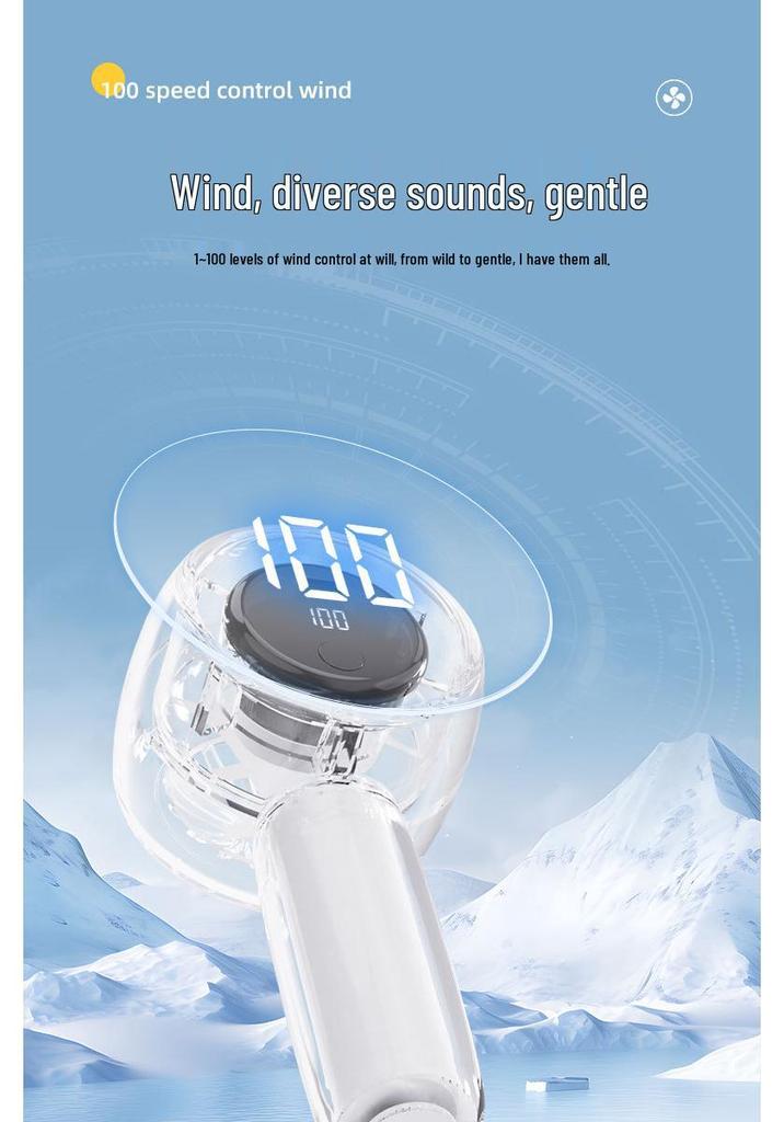 Mini Transparenter LED-Bildschirm Wiederaufladbarer Handlicher Elektrischer Ventilator - Tragbar, Hohe Geschwindigkeit, Für den Außenbereich
