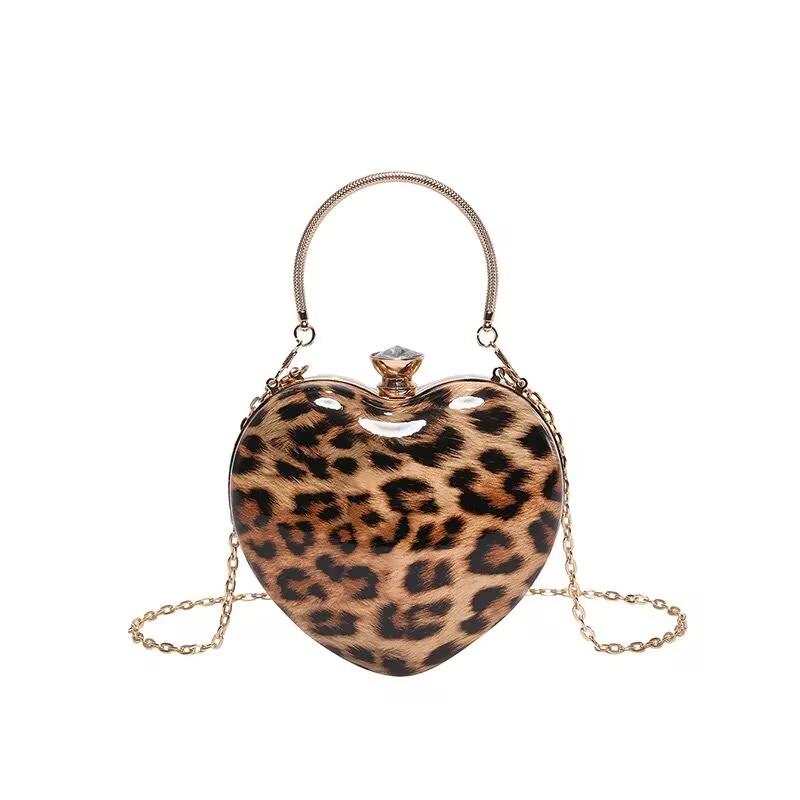 

2025 Ladies Fashion Evening Clutch Bag Heart Shape Acrylic Leopard Print Luxury Handbag Shoulder Bag Women Wrist Bag жёлтый