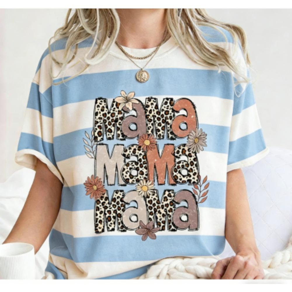 

Fashion Funny Striped Flower Leopard Mama Print Kids Short Sleeves T-Shirt Loose Casual Summer Outdoor Street Boy and Girl Tees Tops 100