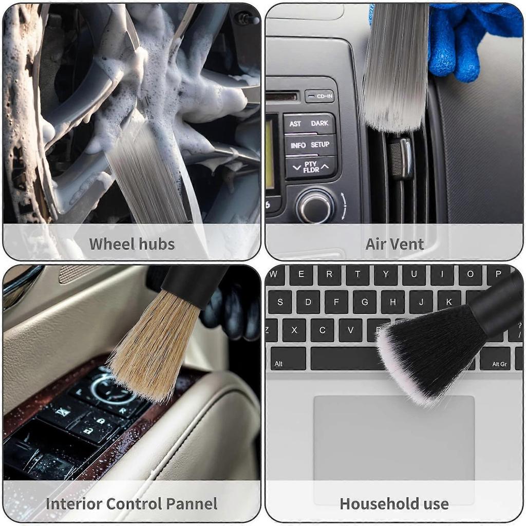Car Detailing Brush Set, 3 Pcs Car Interior Detailing Brushes Natural Boars Hair Detail Brush Auto Ultra-Soft Detail