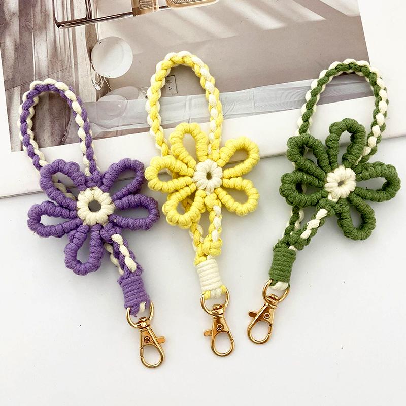 1PC Knitted Wristlet Bohemian Style Handwoven Lanyard Gift Accessories Key Ring Purse Bracelet Phone Charm Bag Pendant