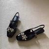 French high-end temperament rhinestone flower bag head shoes women's low heel shallow mouth casual single shoes outer sandals