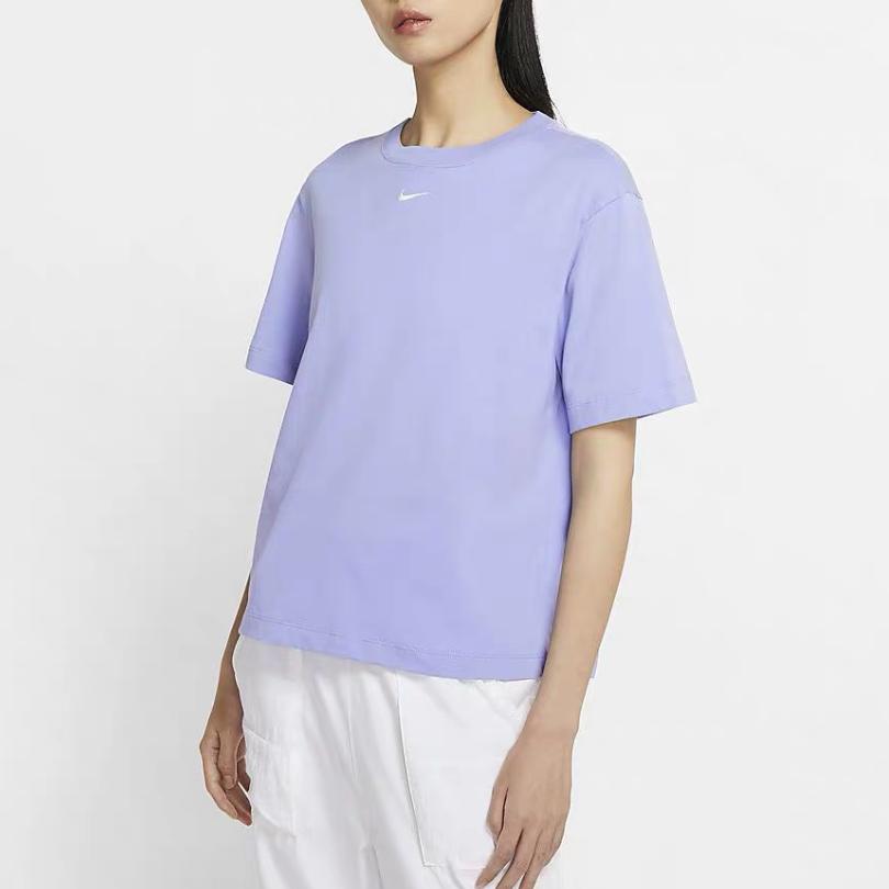 Nike Sportswear Essentials Embroidered Logo Short Sleeve T-Shirt Women Tops Light-Purple CT2588-569