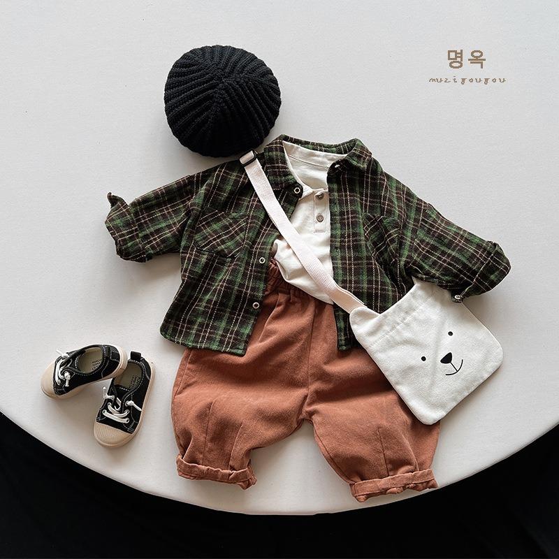 Kids Korean Style Casual Long Sleeve Plaid Shirt For Boys And Girls