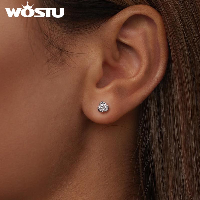 WOSTU Moissanite Rose Flower Stud Earrings Women S925 Silver Diamound Cut Rose Pearl Pendant Necklace Wedding Party Jewelry Gift