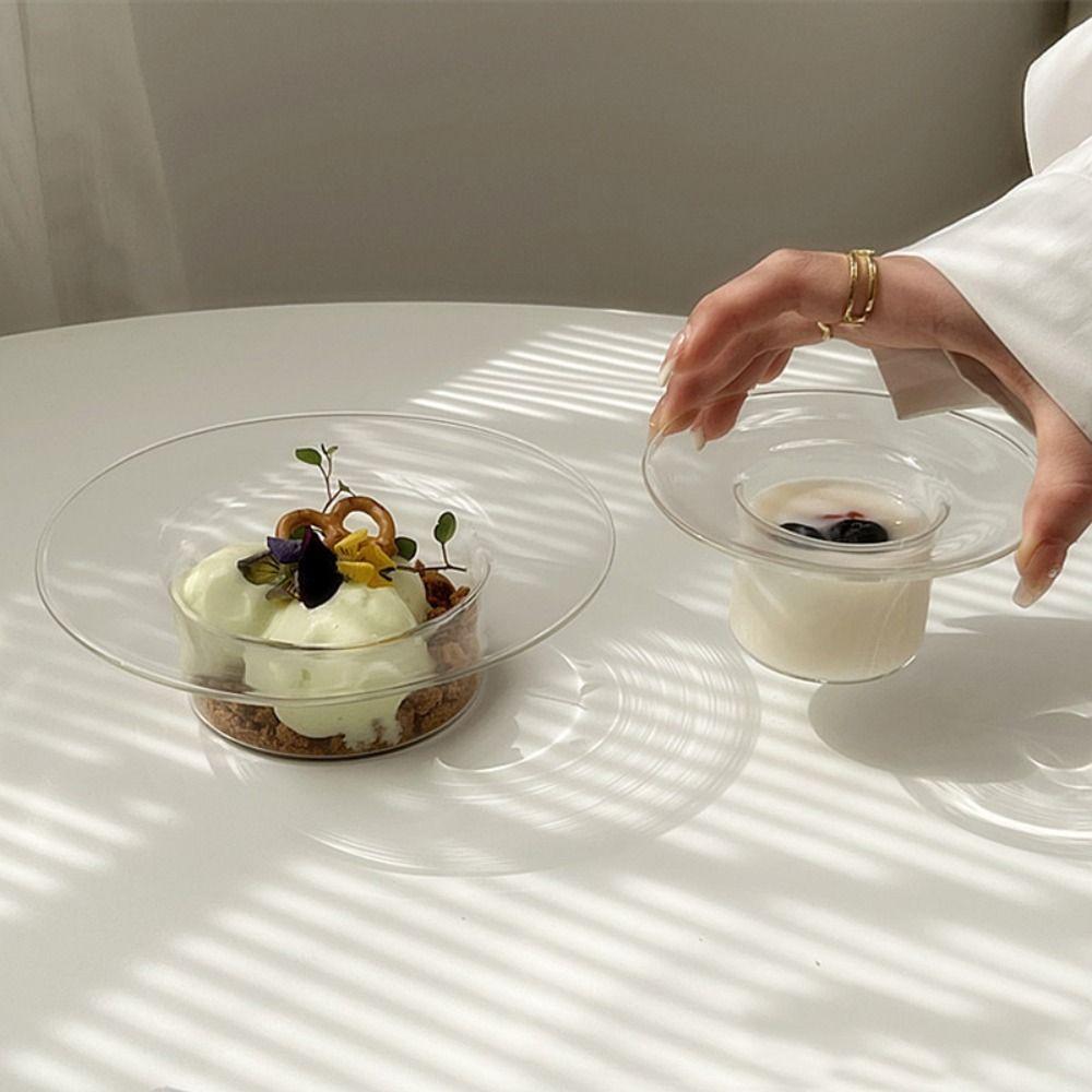 Multifunctional Transparent Glass Bowl Decorative Straw Hat Shaped Yogurt Bowl Household Juice Cup Breakfast