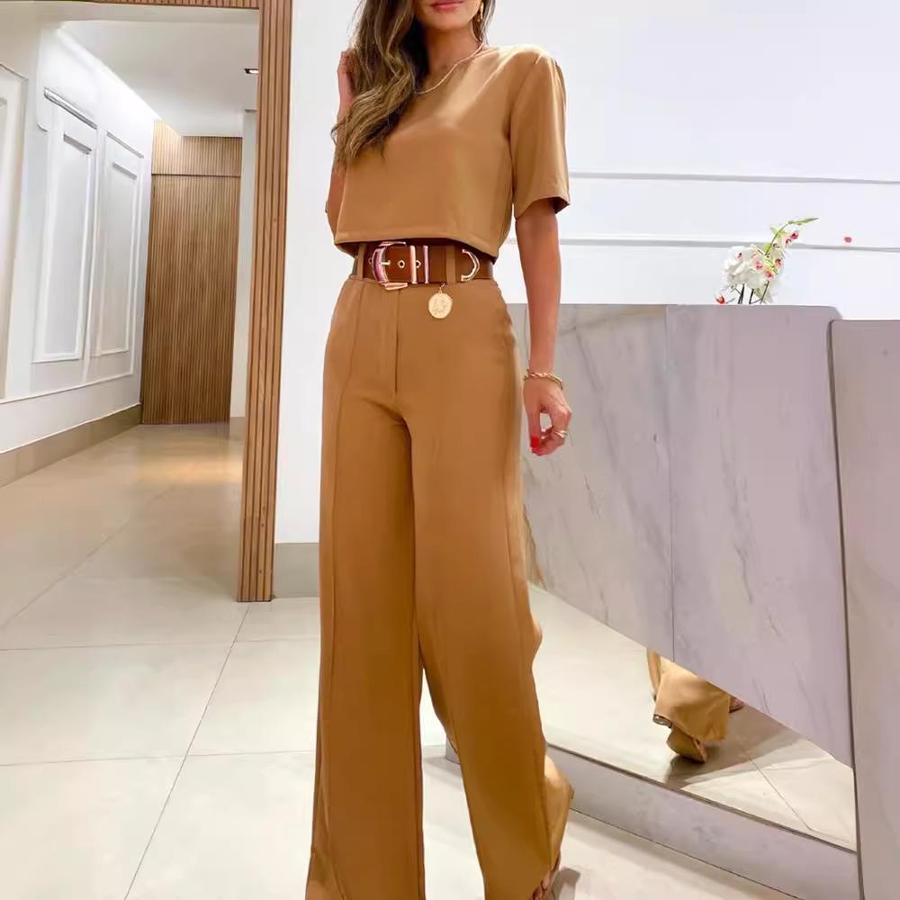 Summer Chic Solid Color Short-Sleeve Suit & Pants Set