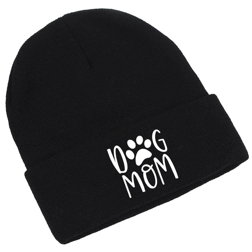 DOG MOM Print Winter Hats Unisex Warm Knit Hat Beanie Hats For Man Leisure Simple Knitted Cap Beanie Ideal Choice For Hiking