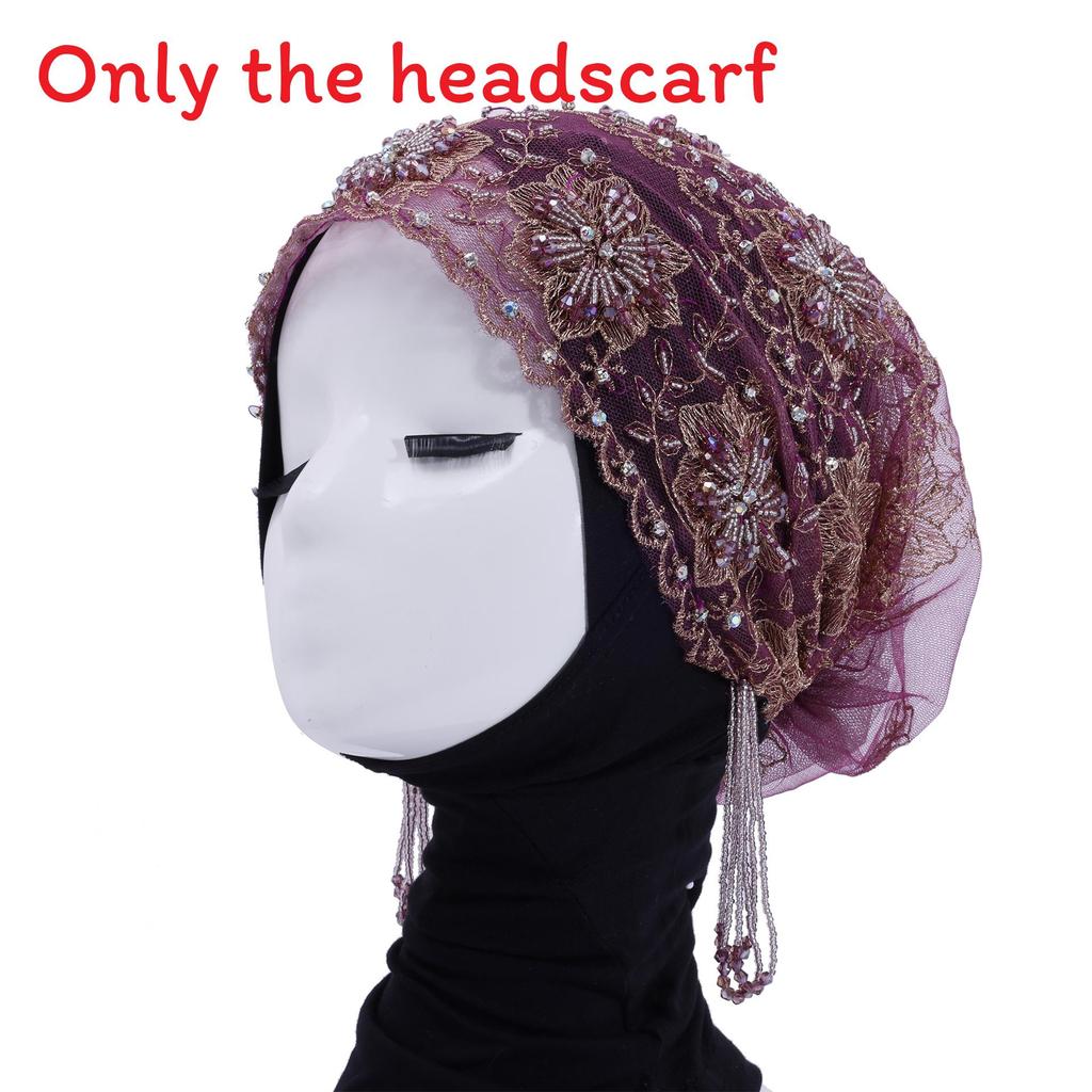 

Ethnic Women Turban Headwrap With Floral Embroidery And Tassel Design For Fashion And Giftgiving фіолетовий
