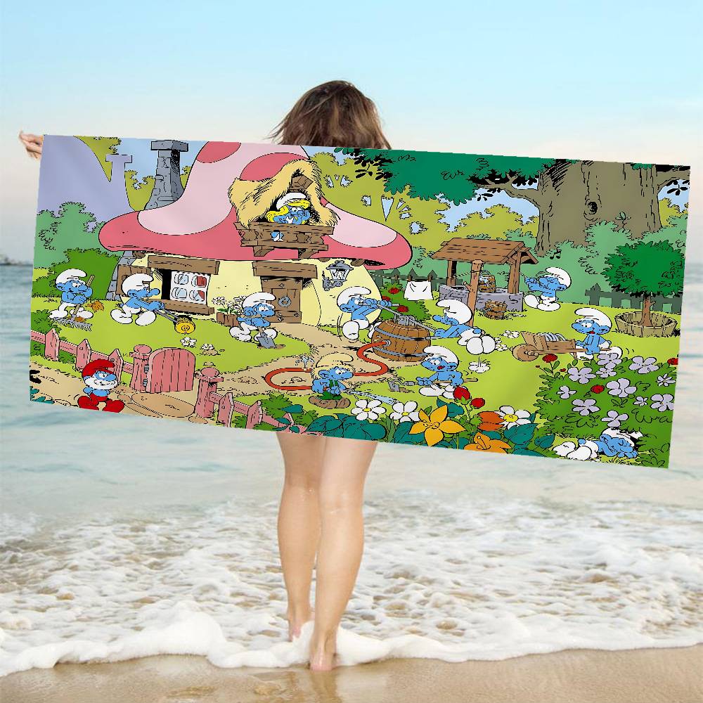 Cartoon Cute S-Smurfs Microfiber Blanket Quick Drying Beach Towels Oversized Printing Super Absorbent Pool Towel Blanket