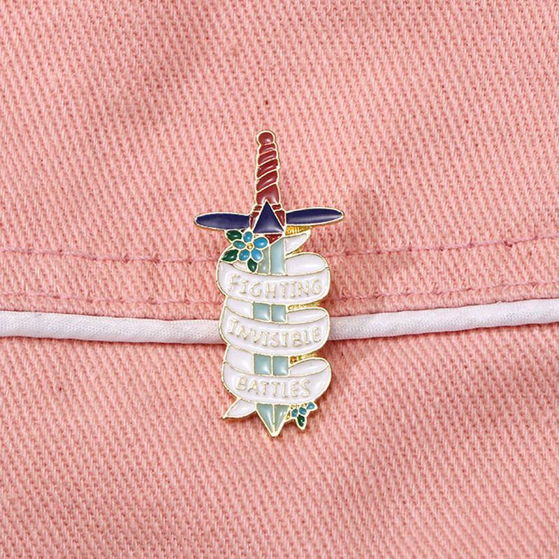 "Fighting Invisible Battles" Interesting Quote Sword Brooch Waist Cinching Decoration Needle Buckle Badge Accessory