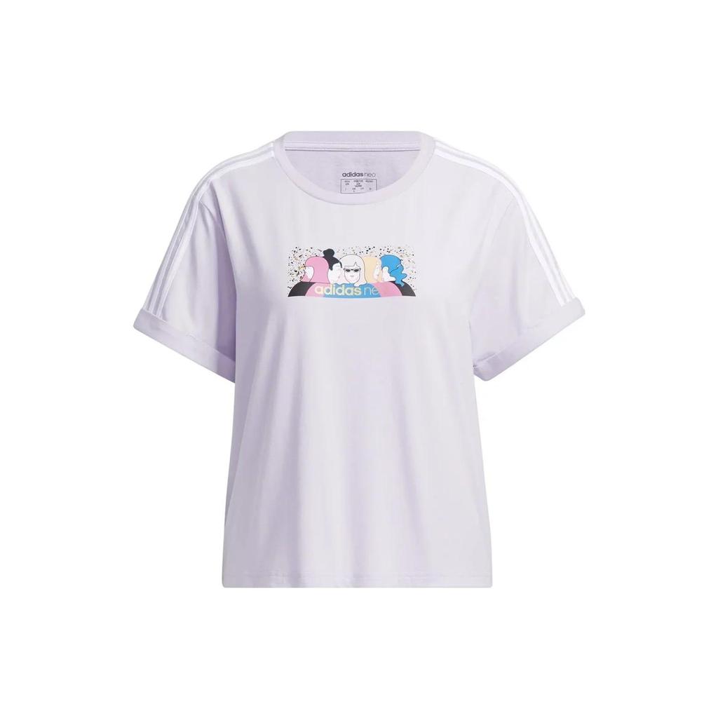 Adidas Logo Print Casual Breathable Round Neck Short Sleeve T-Shirt Women T-Shirts Purple H45103