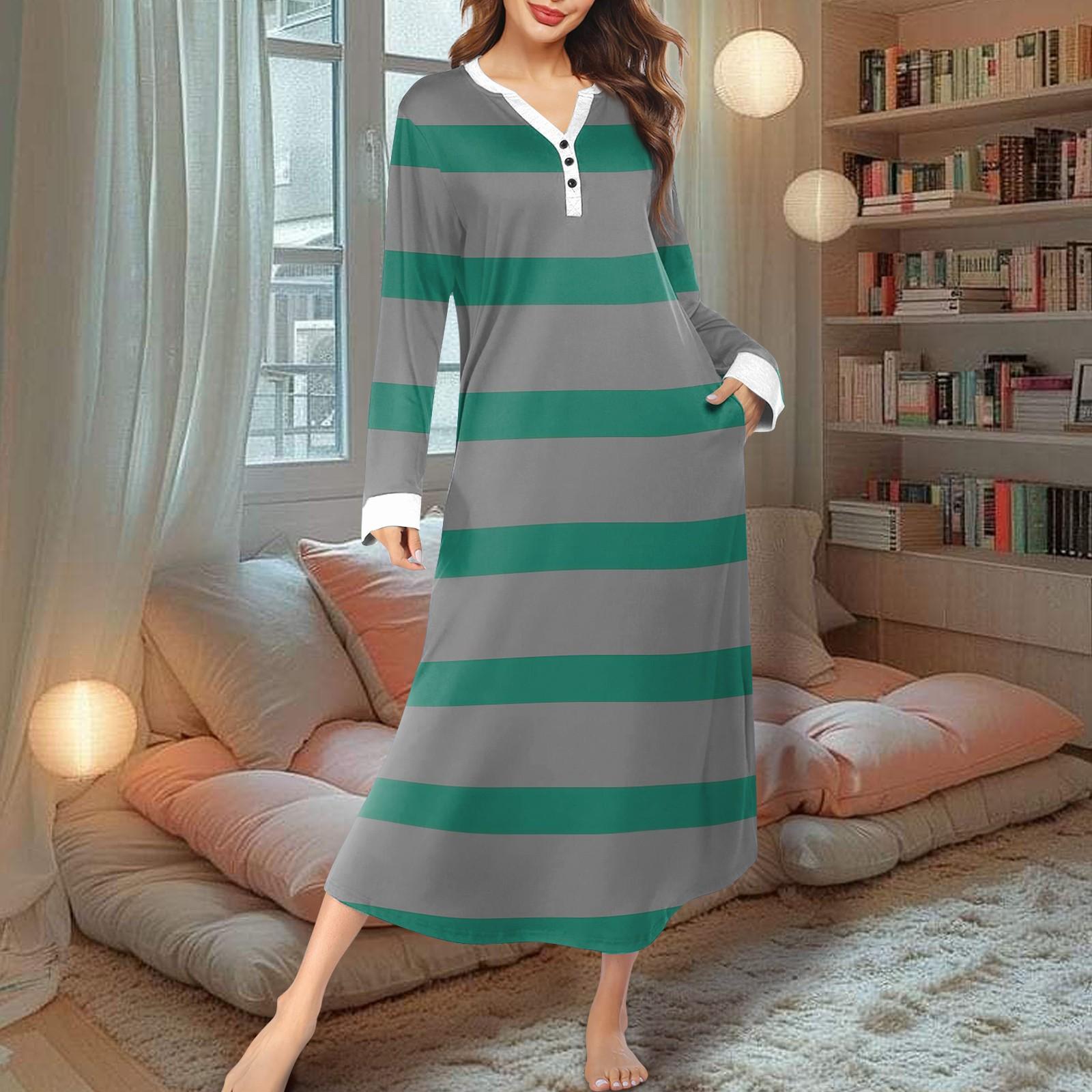 

Женская ночная рубашка, модный принт, длинный домашний халат, пижама с V-образным вырезом и карманами, платье XL