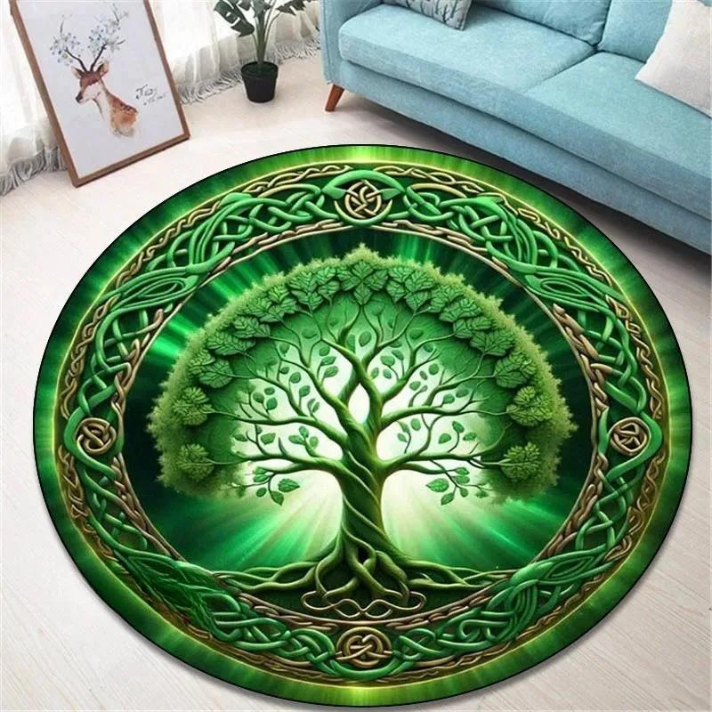 Vintage Tree of Life Round Rug for Living Room and Bedroom Elegant Non-slip Carpet Stylish Decorative Floor Mat Perfect Gift