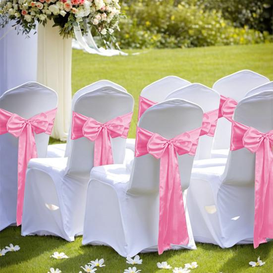 10Pcs Chair Back Flower Satin Chair Tie Bow DIY Bow Tying Banquets Parties Weddings Decoration Chair Styling Accessories