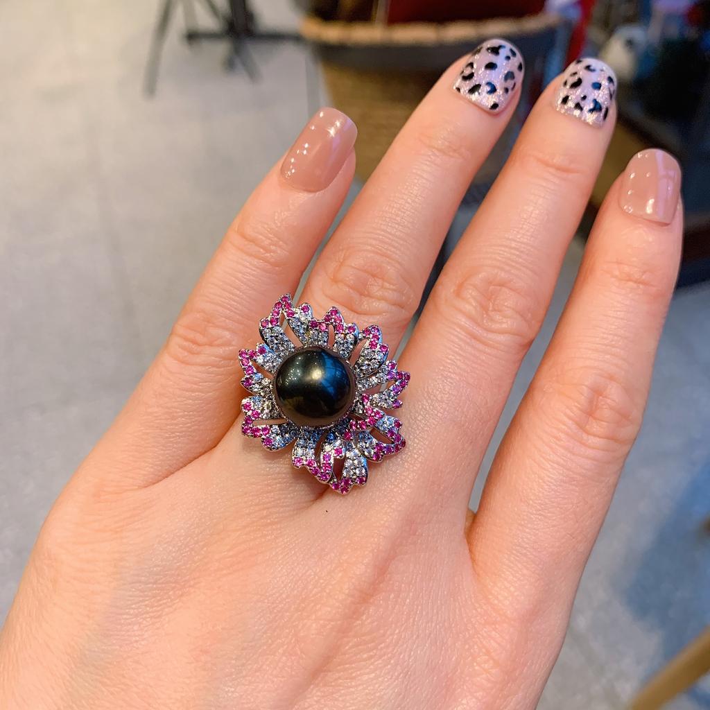 Wish Pearl Slightly Set Red Diamond Ring Fashion Adjustable Ring