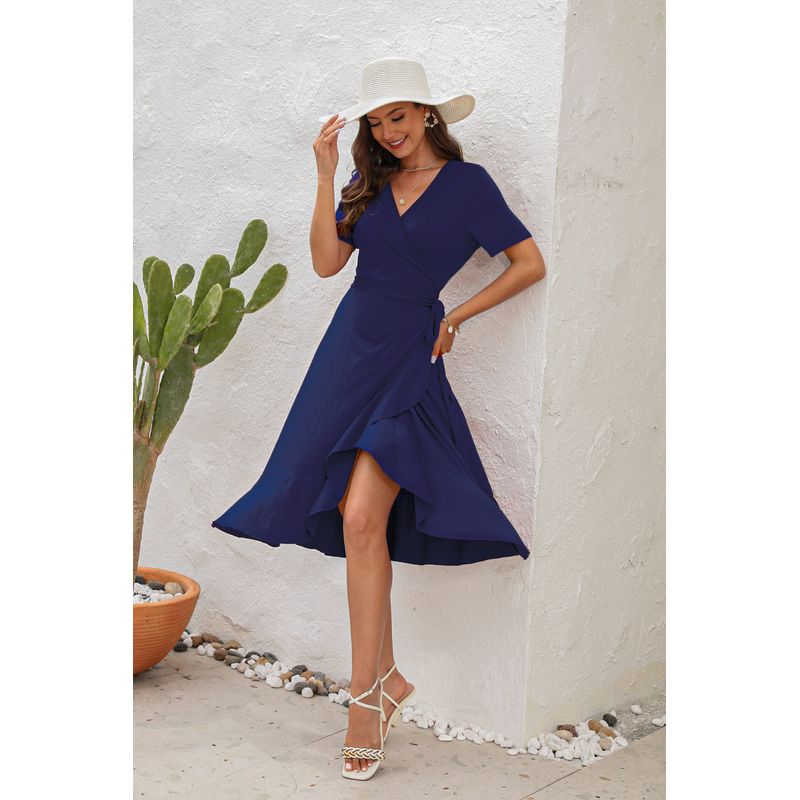 

2024V-Neck High Waist Strap Solid Color Dress Dress Blue M
