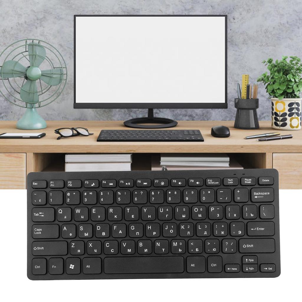 Topiky USB Keyboard, 78 Keys Russian German French Wired Computer Keyboard Mute Ultra-Thin Desktop Keyboard for Office or Home Use (Russian)
