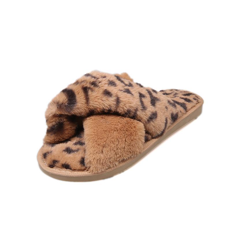 New Cross-haired Slippers Women's Fashion Korean Version Leopard Print Home Slippers Casual Flat Open-toed Floor Mop